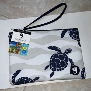 NWT GeckoBrands blue turtle gray stripes Swim Bag